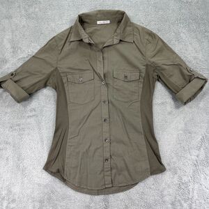 James Perse Shirt Womens 2 Green Cotton Standard Fit Button Up Mixed Media